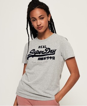 Superdry Vintage Logo Flock Script Női Pólók Szürke | JZPCU5803